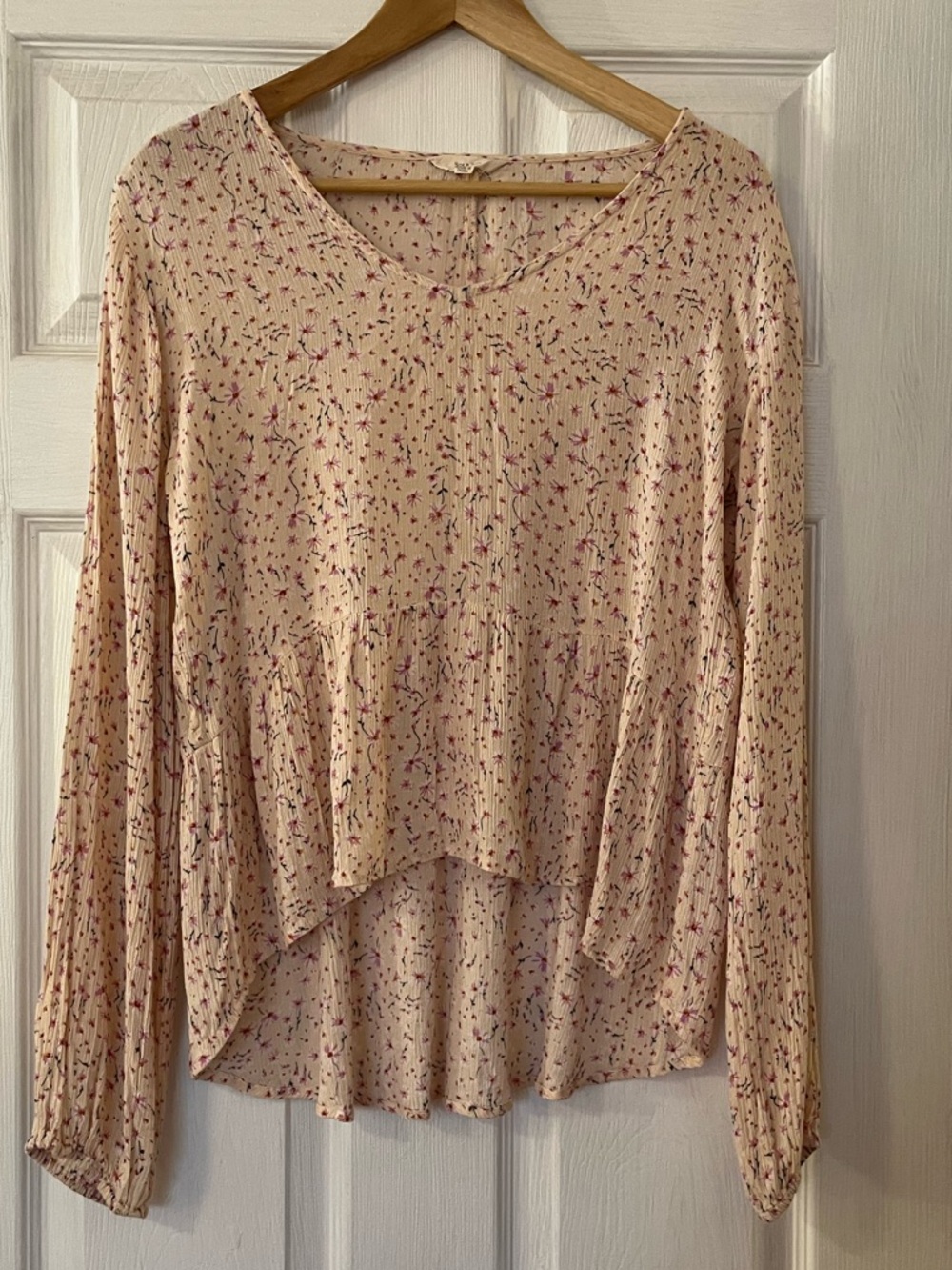 Sim & Sam Peasant Peplum Flowy Lightweight Long-Sleeve Blouse Boho Fairycore